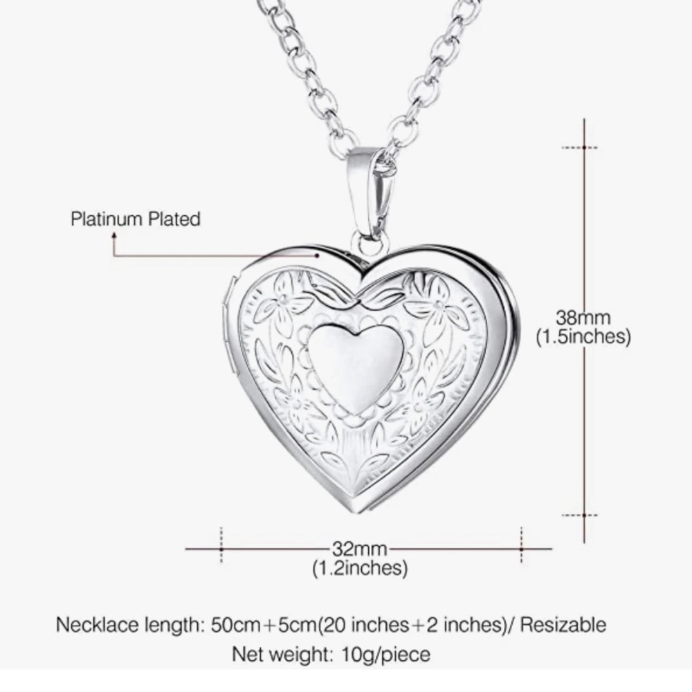 Platinum Photo Locket. Chain 20 Inch.